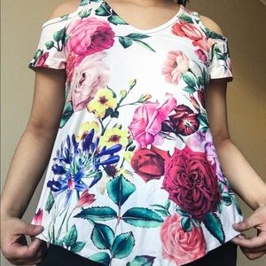 Floral Cold Shoulder Summer Top Blouse